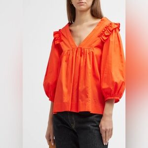 Harshman Cheryl Ruffle Trim Off Shoulder Blouse Coral Size S NWT